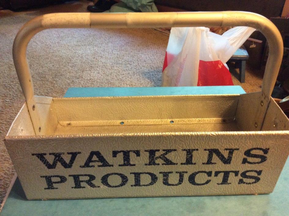 Vintage Watkins Product aluminum Carrier Tote 15x7.5x10 EUC