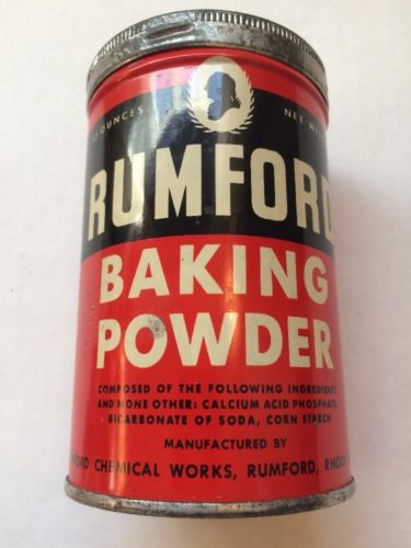 VINTAGE RUMFORD CHEMICAL WORKS RI BAKING POWDER SPICE TIN CAN  ADVERTISING USA 1