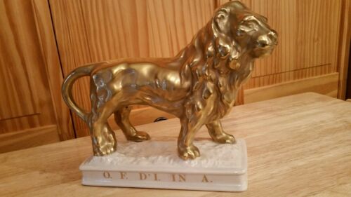 Vintage BARSOTTINI  GOLD LION Statue Figurine 1970 Limited Edition Wine Decanter
