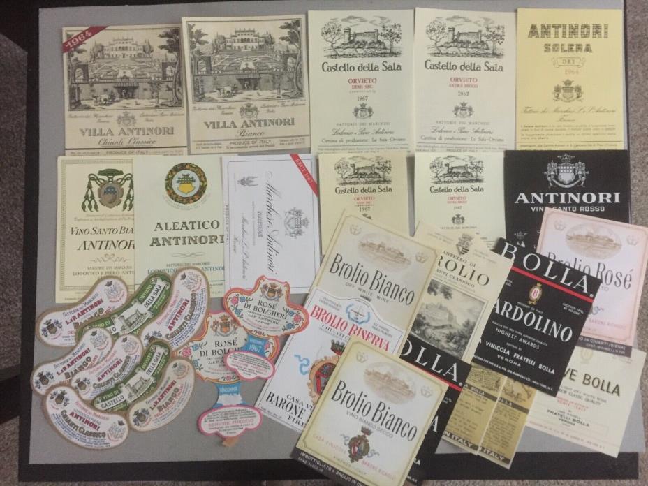 Wine labels, Italy, Antinomy, Bolla, Lot of 27+