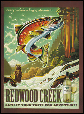 Redwood Creek wine print ad 2006 art trout, bear, river, trees