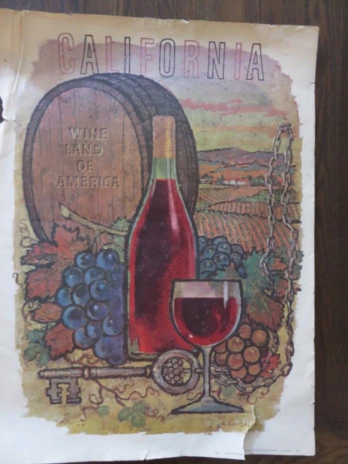 Original Vintage Amado Gonzalez Lithograph Poster California Wineland 1960s