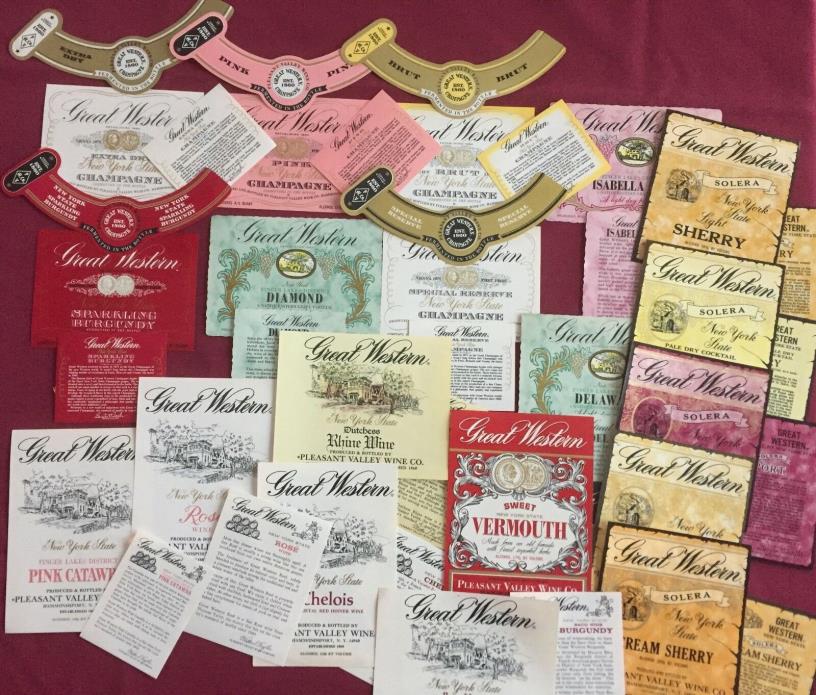 Wine labels, New York, Great Western, Lot of 20 + Back labels