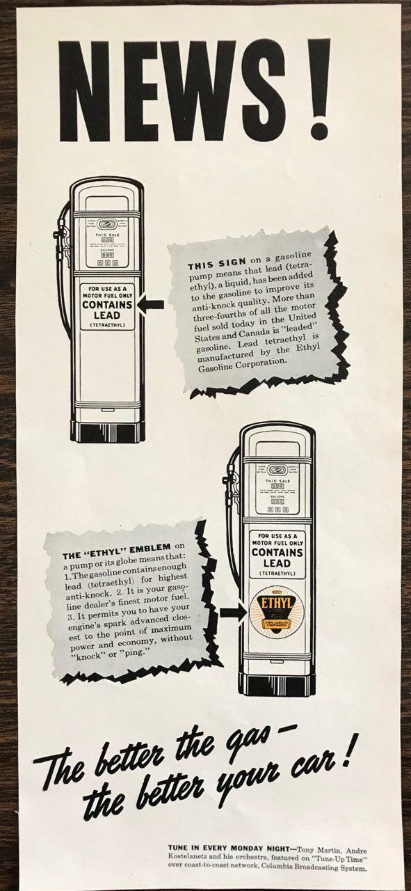 ORIGINAL 1940 Ethyl Leaded Gas Printed Ad The Better The Gas The Better Your Car