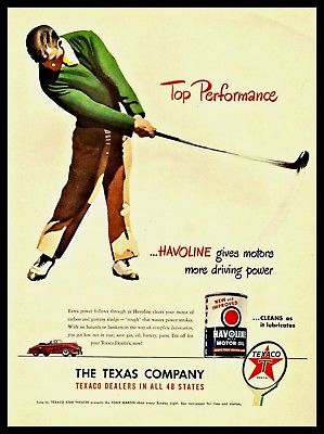 1947 TEXACO Havoline Motor Oil Golfer Golfing Golf Vintage AD