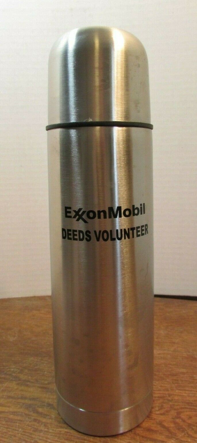 Vintage Exxon Mobil Oil Gas Logo Metal Insulated thermos w/carry case Bottle