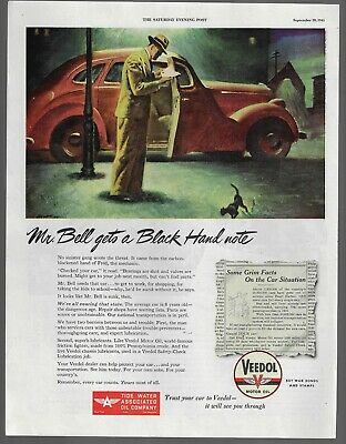 VEEDOL motor oil black street cat illustration art car 438 1945 Vintage Print Ad