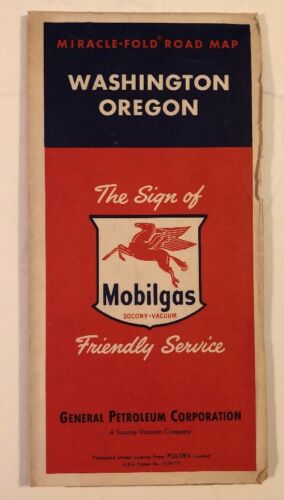 Mobilgas Road Map Washington Oregon 1950s