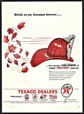 1946 TEXACO Fire-Chief Gasoline AD Firefighter Fireman's Helmet Autumn Leaves