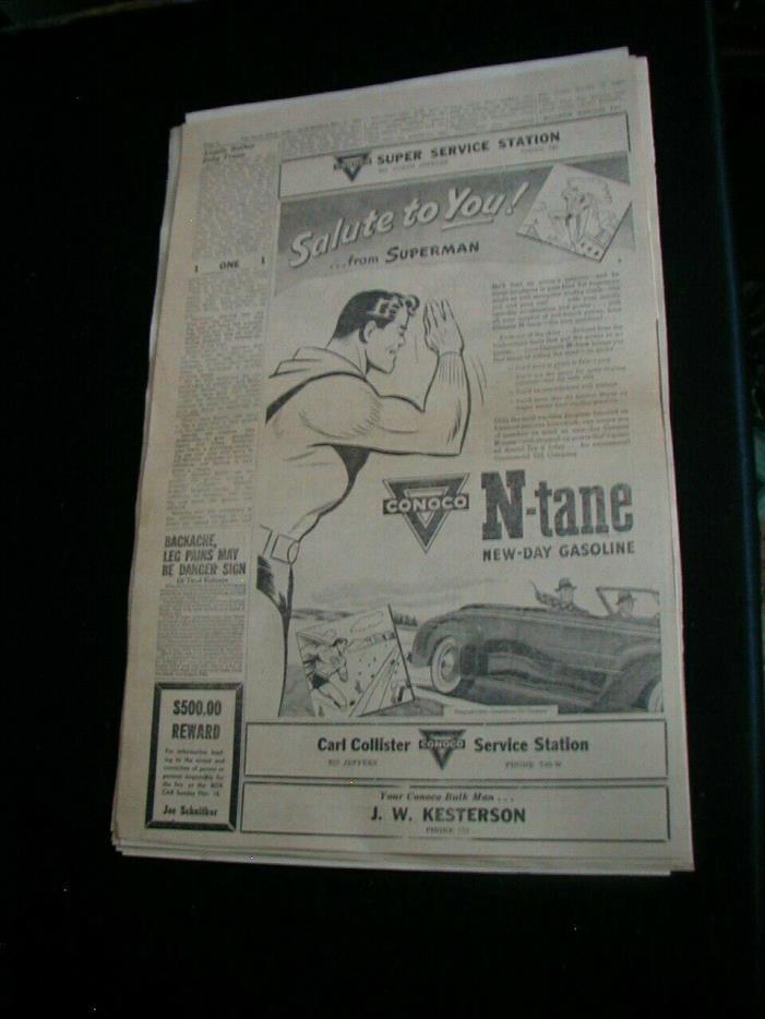 RARE 1945 conoco gas station newspaper ad Superman N-tane original ad