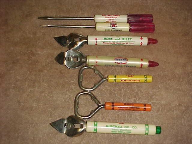 VINTAGE TEXACO BOTTLE BEER CAN SCREWDRIVER COLLECTION 7 pcs KANSAS NEBRASKA