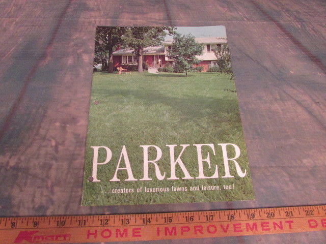 Vintage Parker Yard supply Mower yard cart Advertising item lawn sweep thatcher