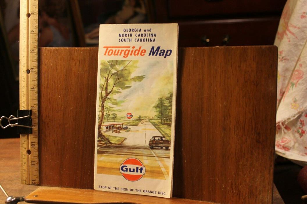 Vintage 1965 GULF Georgia North South Carolina Tourguide Map