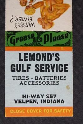 1940-50s Era Velpen,Indiana Lemond's Gulf Gas & Oil matchbook cover-Tires too!