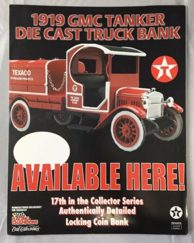 TEXACO 1919 GMC Tanker Truck Coin Bank Advertising Sign NOS