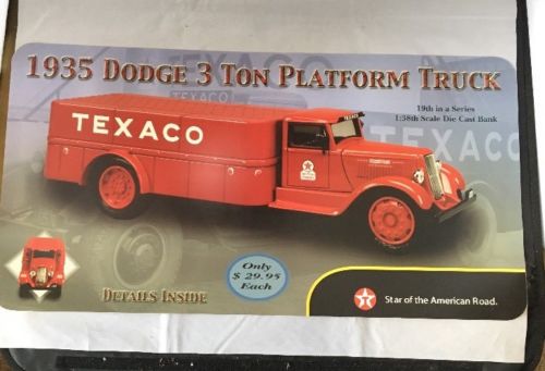 1935 Dodge Texaco Truck Coin Bank Cardboard Advertising Sign NOS 23.5x12.5