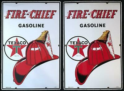 EXCELLENT MATCHED PAIR ORIGINAL1952 TEXACO FIRE CHIEF Gas PUMP Signs 12 X 18 NR