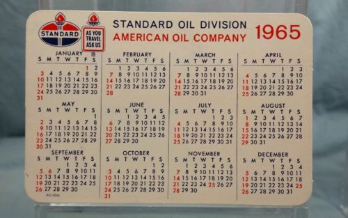 Vintage Advertising Pocket Wallet Calendar Card: 1965 Cheron Oil Gas (Dates)