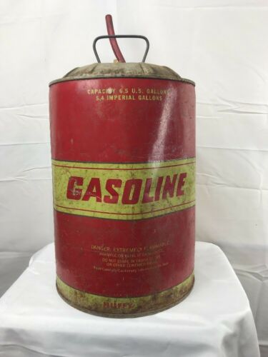 RARE VINTAGE 1979 HUFFY 5 GALLON RED METAL GAS FUEL CAN WITH SPOUT NICE *NR*