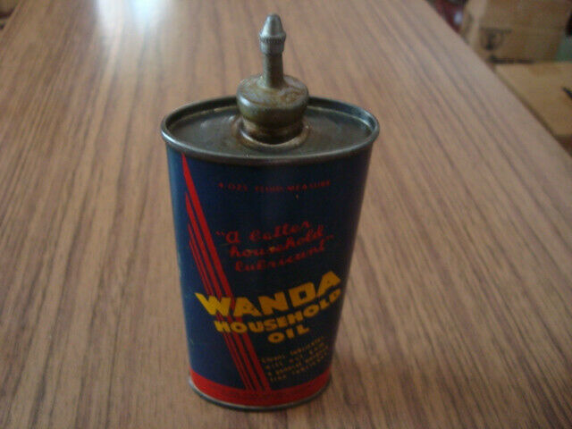 Vintage WANDA Lead Top 4 Oz Household Oil Can - Handy Oiler Tin w/ Cap EMPTY