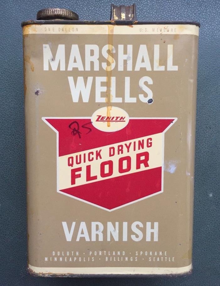 VINTAGE MARSHALL WELLS ZENITH QUICK DRYING FLOOR VARNISH CAN EMPTY GALLON SIZE