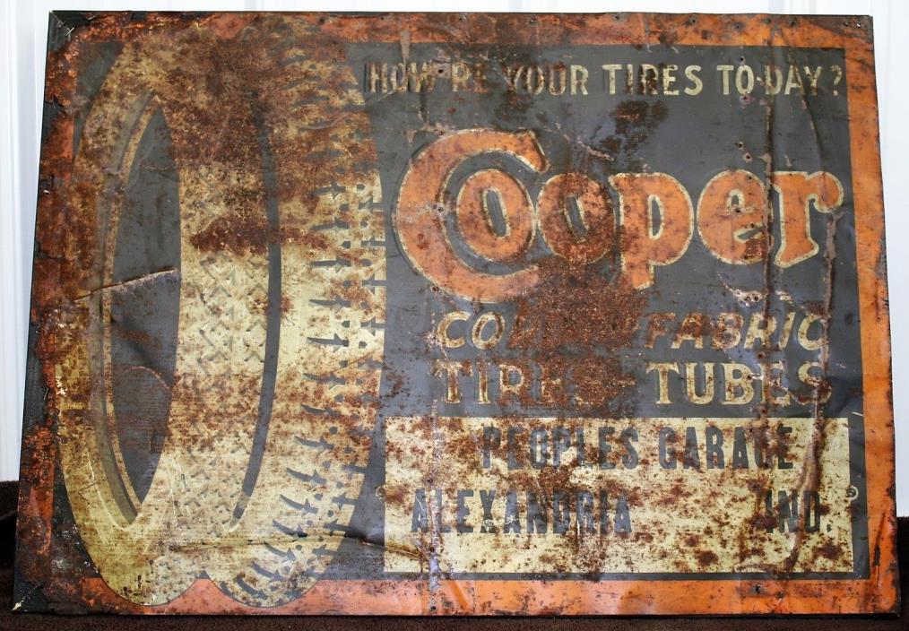 Antique RARE 1920's COOPER CORD AND FABRIC TIRES TUBES METAL SIGN 100 Years Old!