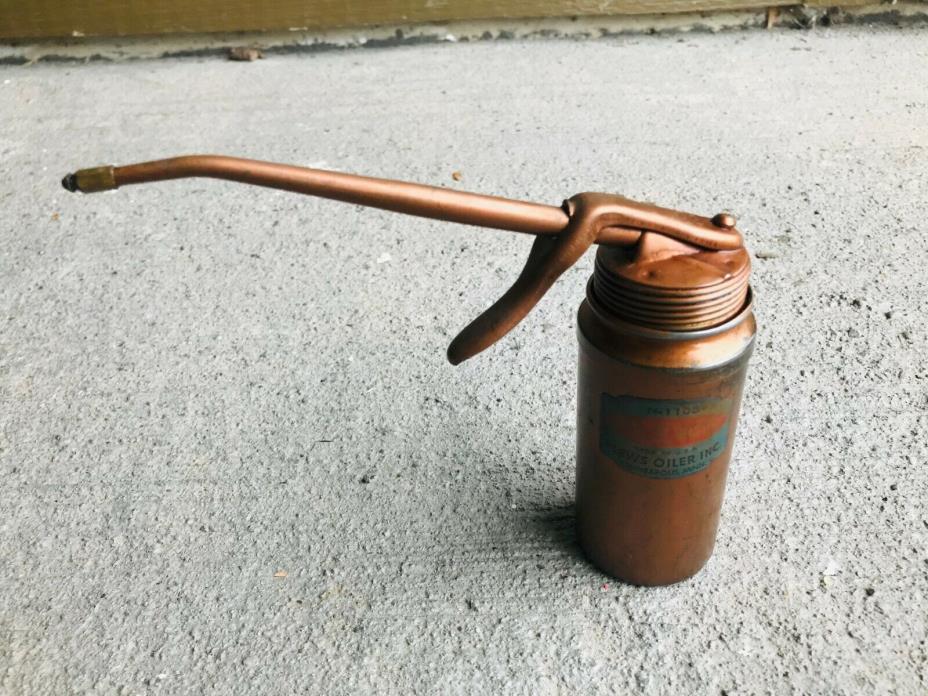 Vintage Plews Oiler Oil Copper with Trigger Pump Can Made In USA L@@K