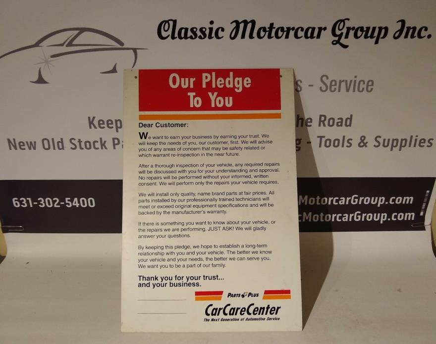 Parts Plus Car Care Center Automotive Shop Our Pledge to you Sign