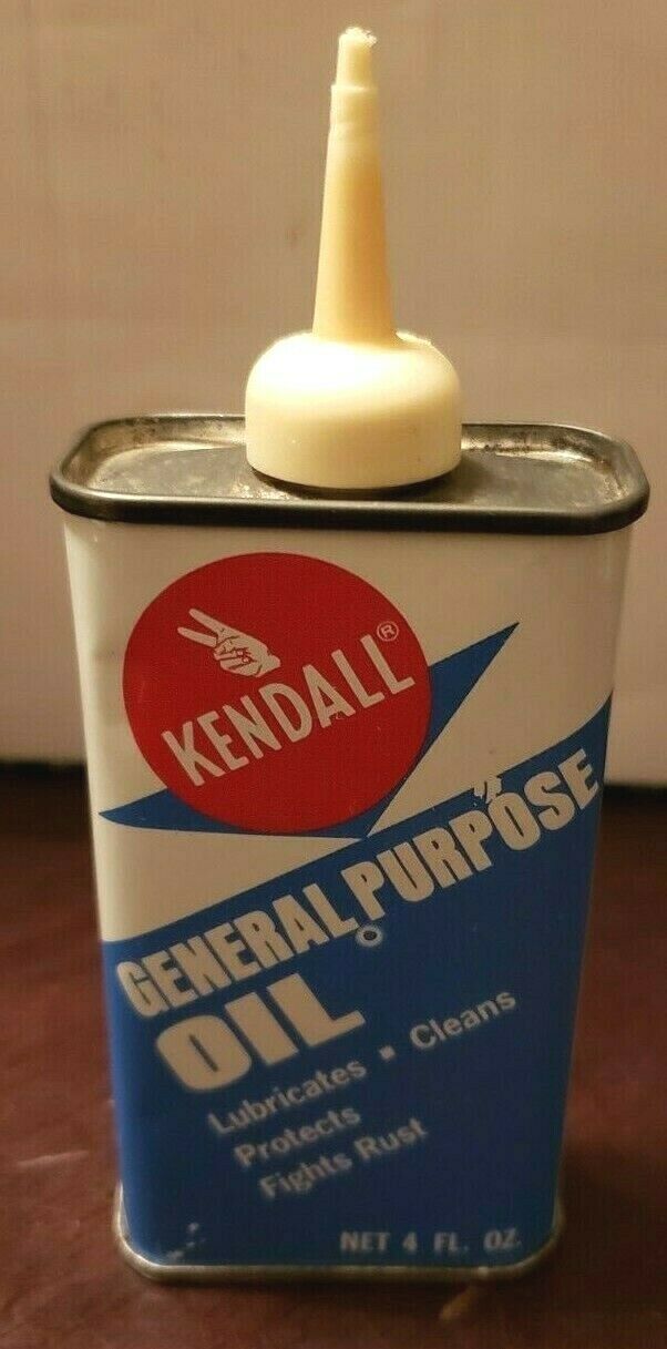 NOS Vintage KENDALL 4 Oz General Oil Can - FULL Uncut Handy Household Oiler Tin