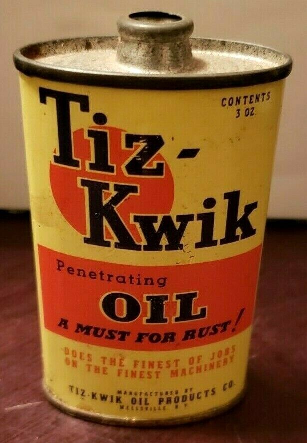 Vintage TIZ KWIK 3 Oz Penetrating Oil Can - Handy Household Oiler Tin - Tiz-Kwik