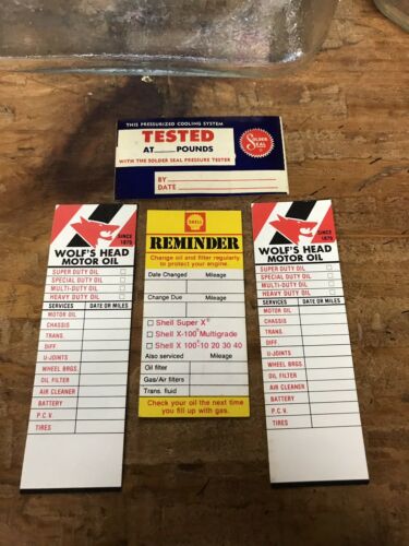 VINTAGE OIL CHANGE STICKERS Wolfs Head Shell Solder Seal Gas Oil Sign