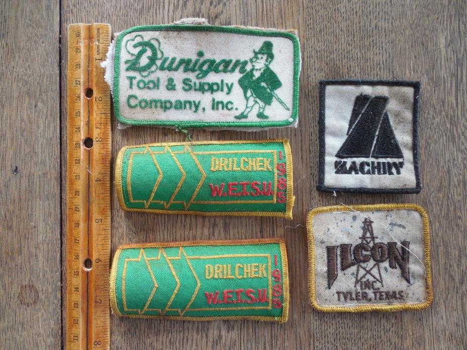 5 USED Oil/Gas/Tool Patches~Zachary~Ilcon~Drill Chek(1985)~Dunnigan Tool/Supply