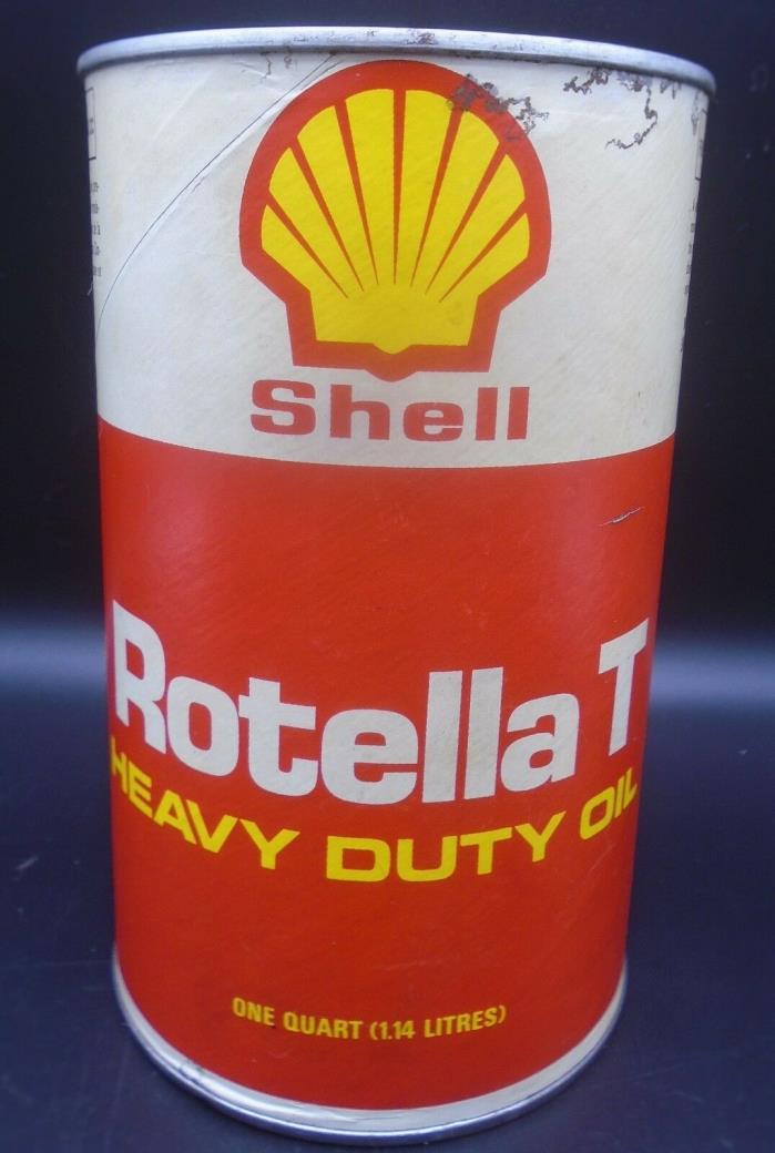 VINTAGE 1970's SHELL ROTELLA T HEAVY DUTY MOTOR OIL IMPERIAL QUART FIBRE CAN