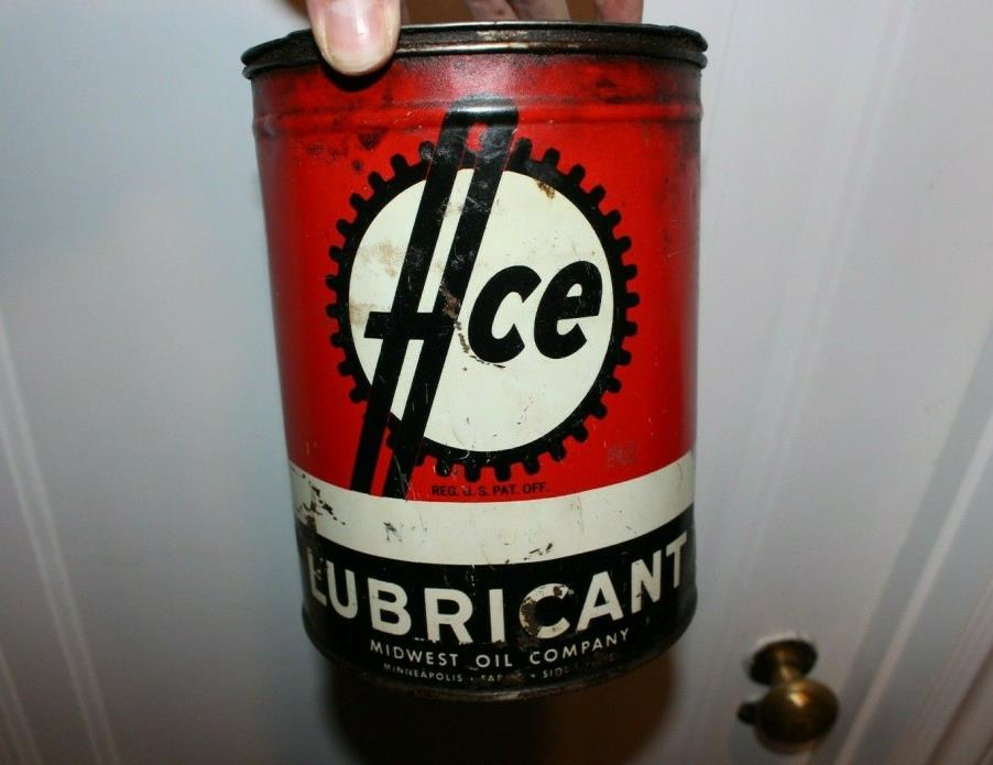 Vintage ACE Grease 5 Pounds Oil Can Tin Advertising Midwest Minneapolis Fargo