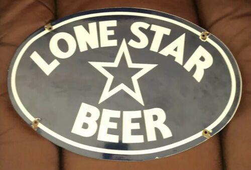 Vintage Lone Star Beer Porcelain Gas Station Oval Pump Restaurant Sign