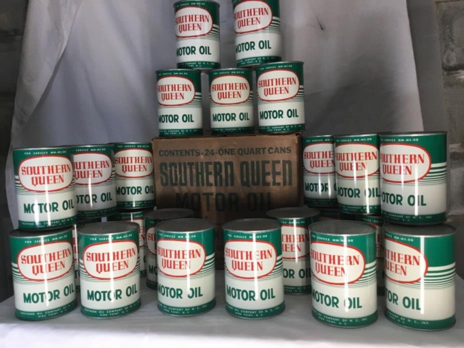 NOS Southern Queen Motor Oil Cans With Box 24 Cans they are empty Very Nice
