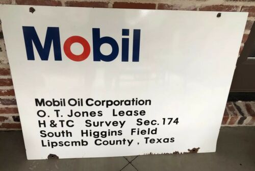 *****LOOK HUGE 4' x 3'  MOBIL Oil Well Lease Oilfield Porcelain Oil Company Sign