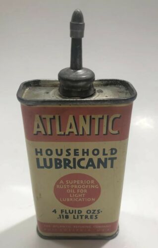 Vintage Atlantic Lead Top 4 oz Household Oil Can - Old Handy Oiler Tin w/ Cap