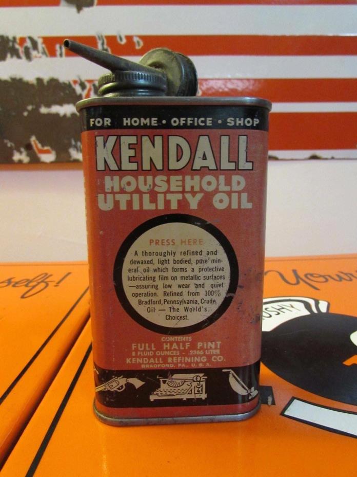 Vintage Rare Kendall  Oil Can * Utility Oil * Half Pint *Duel Cap*