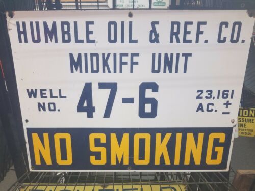 RARE Humble Oil & Refining Porcelain Lease Sign No Smoking