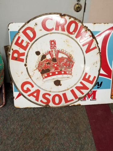 Red Crown gasoline porcelain sign.