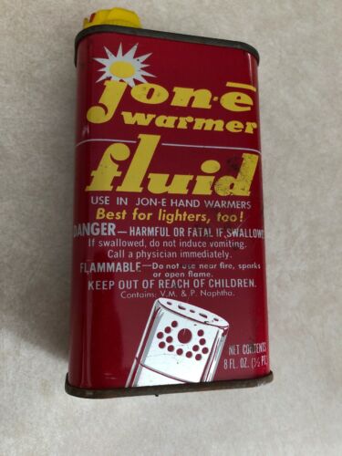 Vintage Jone Jon e Fluid Hand Warmer Fuel Lighter Fluid Tin Can Empty