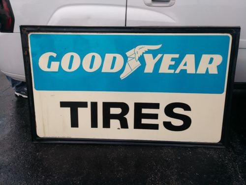 Original 1950-60s Goodyear Tires Sign self framed embossed metal Large gas oil