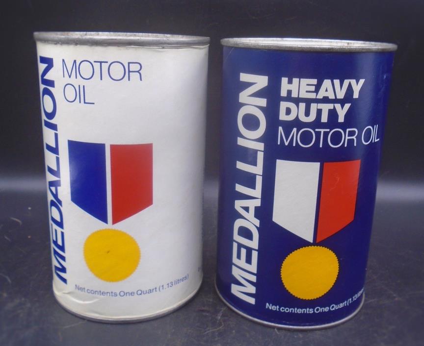 SCARCE 1970's VINTAGE GULF MEDALLION MOTOR OIL IMPERIAL QUART FIBRE CANS