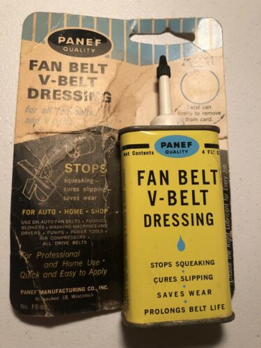 NOS PANEF FAN BELT V-BELT DRESSING CAN MILWAUKEE Tin On Cardboard