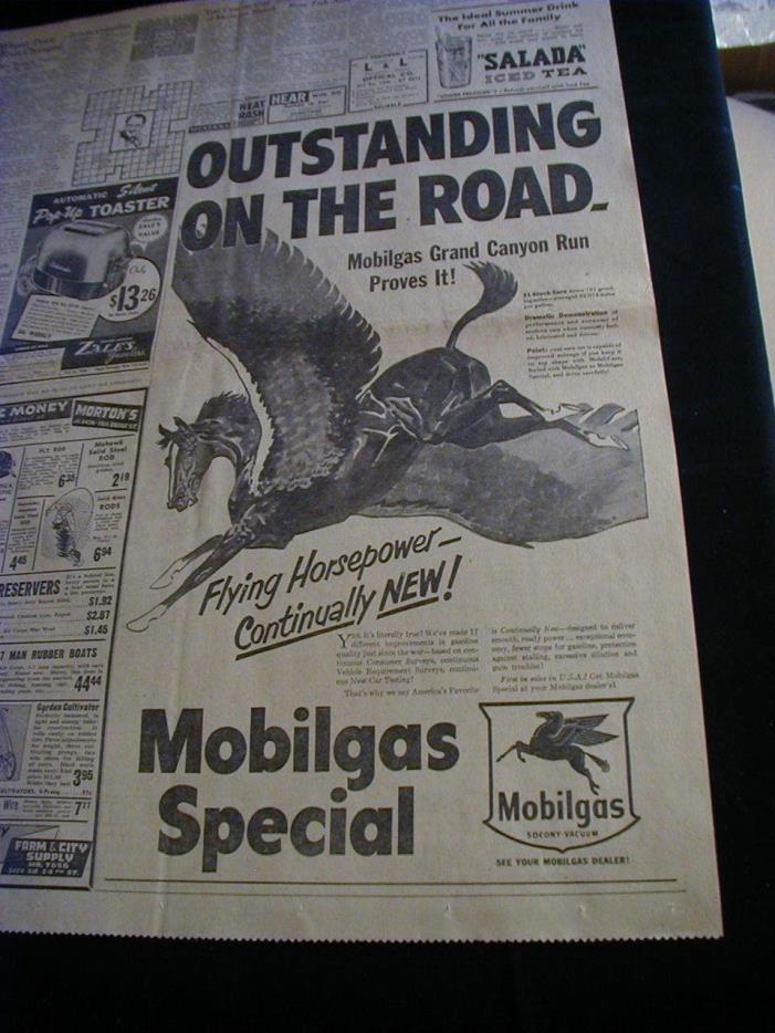 HUGE 1950 mobil oil newspaper print ad advertisment large flying horse clipping