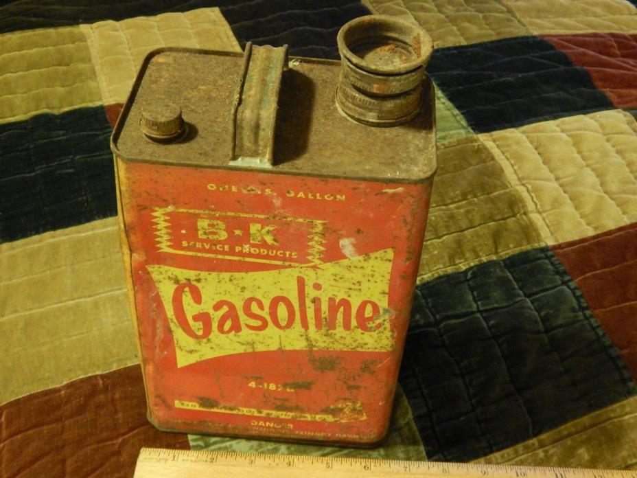 BK Service Products [Indianapolis, IN] One Gallon GASOLINE Hoosier GAS CAN Vtg