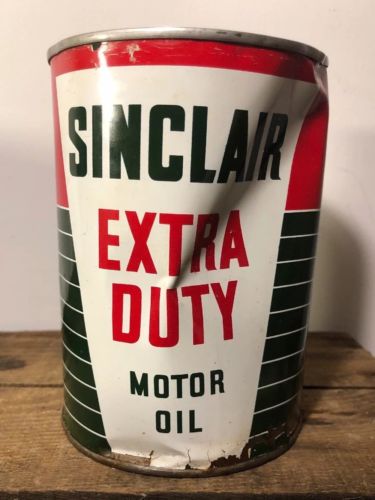 Vtg 1940s Sinclair Extra Duty Motor Oil 1 Quart Can Full Dino Gas & Oil Station
