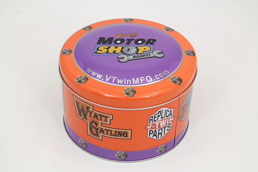 V-Twin Motor Shop Ready Round Can Set Full Color Lithographed Motorcycle NEW