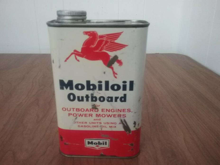 Vintage Mobiloil Outboard SAE 30 Mobil 1 qt quart oil can Full Advertising tin